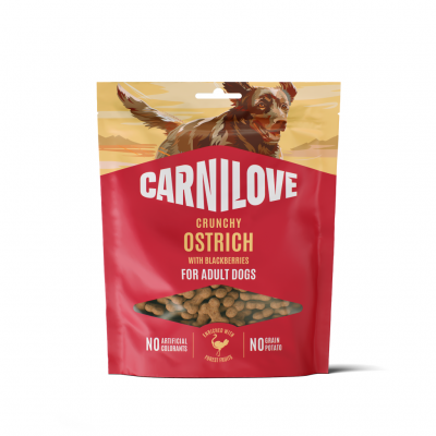 Carnilove crunchy snack traskus skanestai sunims su strutiena ir gervuogemis