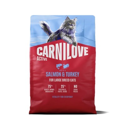 Carnilove Cat Active Salmon & Turkey Adult Large Breed sausas maistas didelių veislių katėms su lašiša ir kalakutiena