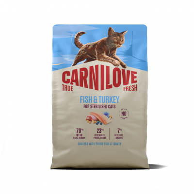Carnilove Cat True Fresh Fish & Turkey Adult Sterilised sausas maistas katėms su žuvimi ir kalakutiena